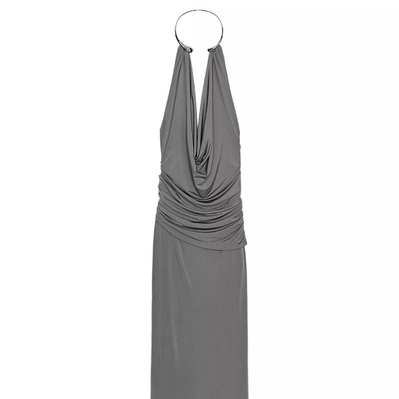Zara Dresses & Skirts - Long Draped dress with Jewel collar
